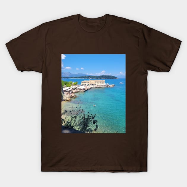 Corfu Beach Club Paradise View Print T-Shirt by HFGJewels